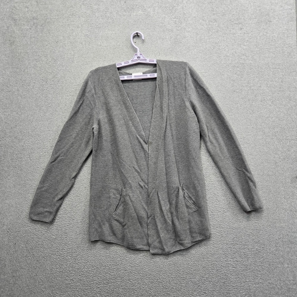 J Jill Women Sweater M Gray Cotton Silk Cardigan Open Front